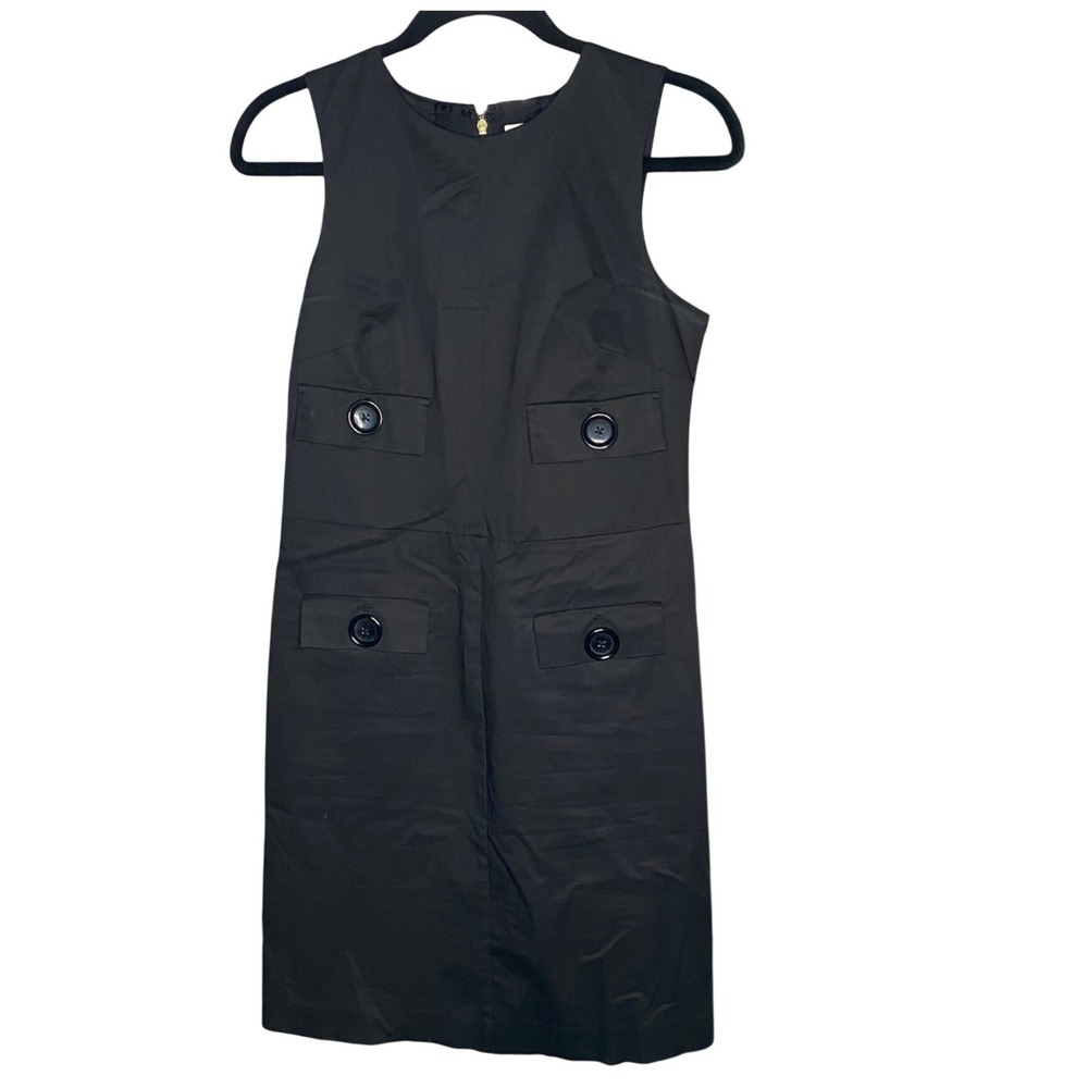 Michael Kors Black Sleeveless Utility Button Shift Dress Size 2 Minimalist Mod